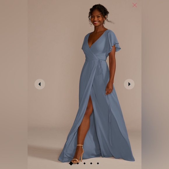 David’s bridal flutter sleeve georgette wrap bridesmaid dress - Picture 1 of 5